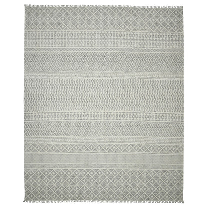 8 X 12 Gray Geometric Flatweave Handmade Distressed Rug With Fringe