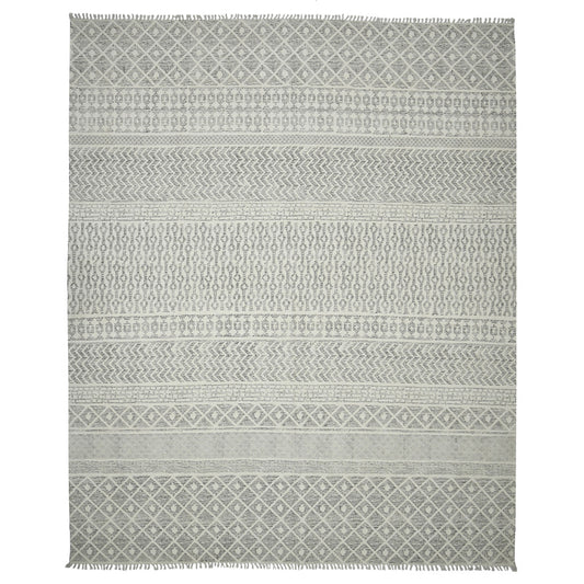 8 X 12 Gray Geometric Flatweave Handmade Distressed Rug With Fringe
