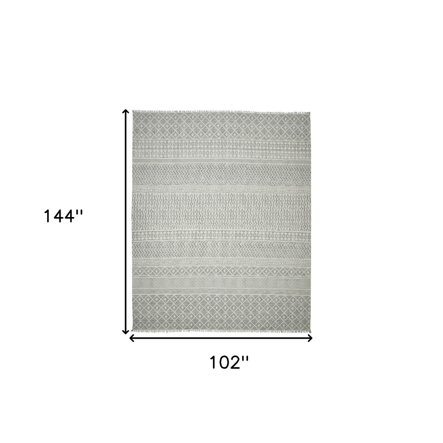 8 X 12 Gray Geometric Flatweave Handmade Distressed Rug With Fringe
