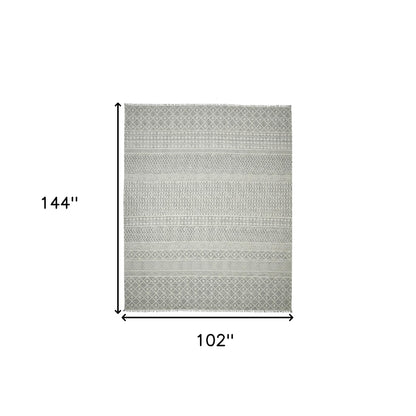 8 X 12 Gray Geometric Flatweave Handmade Distressed Rug With Fringe