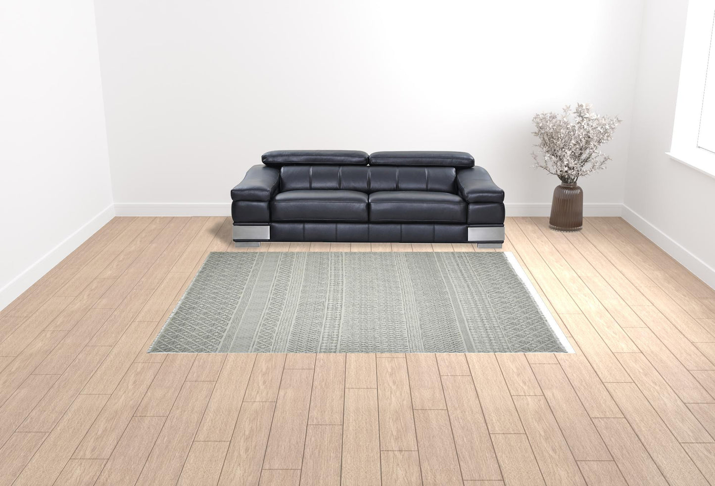 8 X 12 Gray Geometric Flatweave Handmade Distressed Rug With Fringe