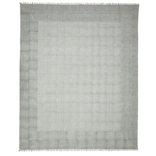 8 X 12 Blue Geometric Flatweave Handmade Distressed Rug With Fringe