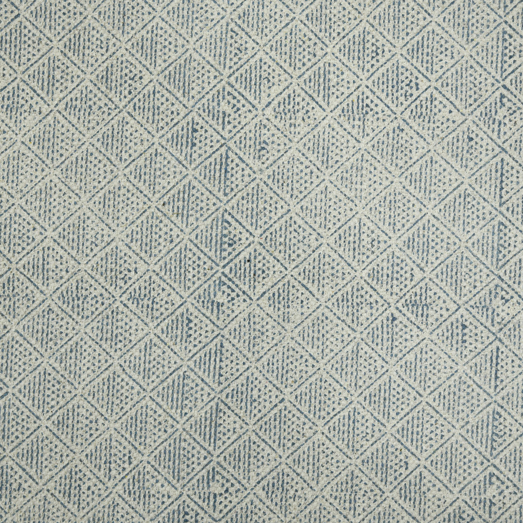 8 X 12 Blue Geometric Flatweave Handmade Distressed Rug With Fringe