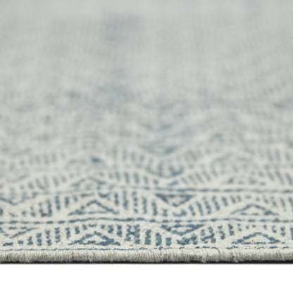 8 X 12 Blue Geometric Flatweave Handmade Distressed Rug With Fringe