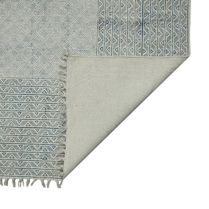 8 X 12 Blue Geometric Flatweave Handmade Distressed Rug With Fringe