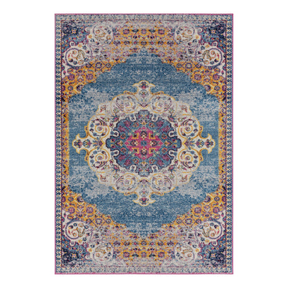 7 x 9 Blue & Orange Floral Medallion Power Loom Rug