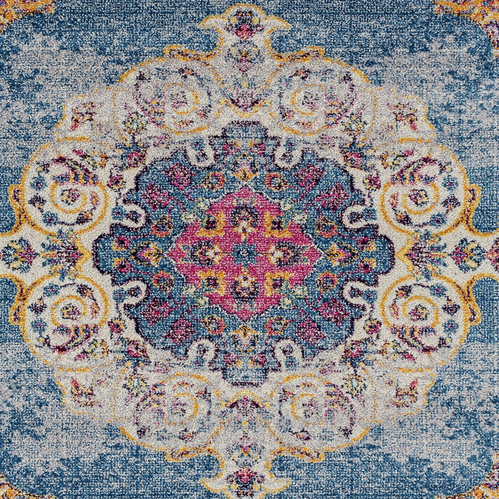 7 x 9 Blue & Orange Floral Medallion Power Loom Rug