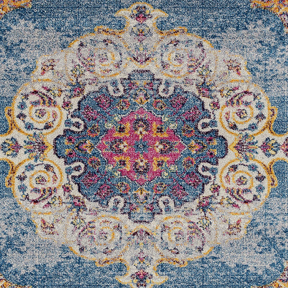 7 x 9 Blue & Orange Floral Medallion Power Loom Rug