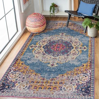 8 x 10 Blue & Orange Floral Medallion Power Loom Rug