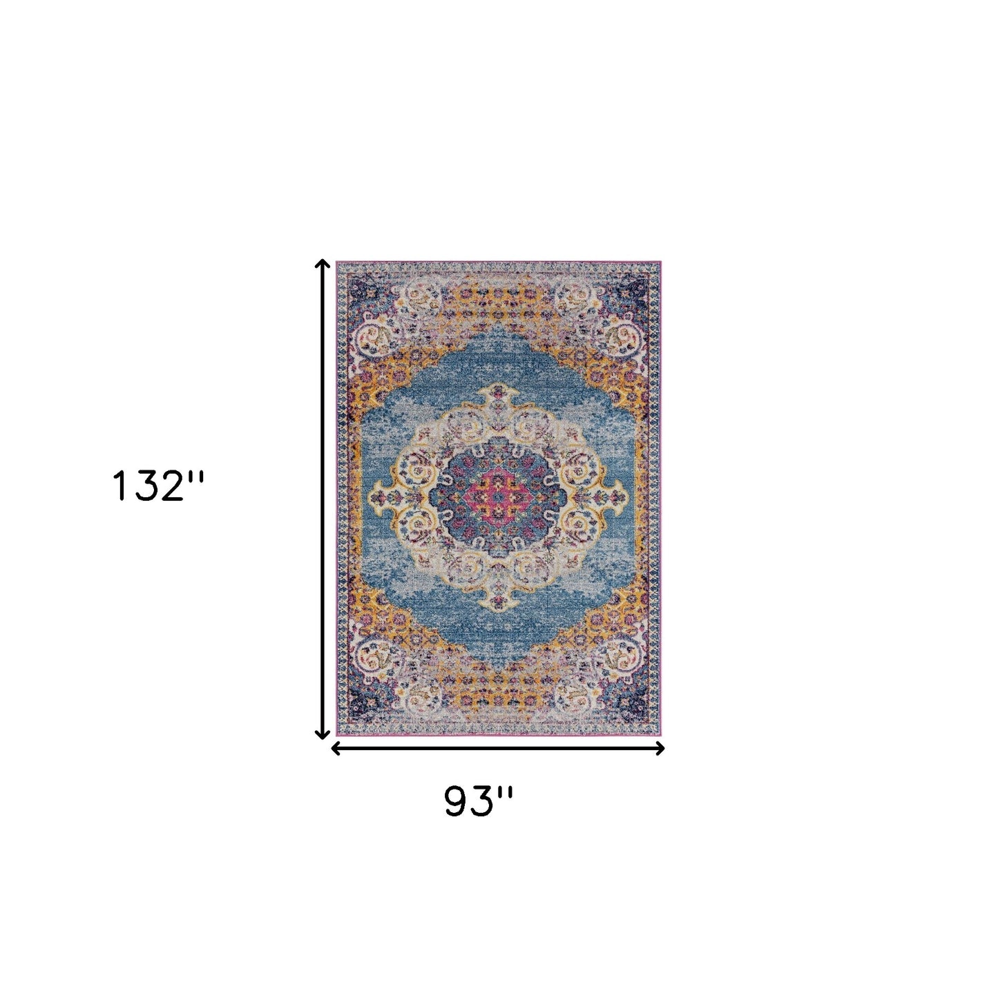 8 x 10 Blue & Orange Floral Medallion Power Loom Rug