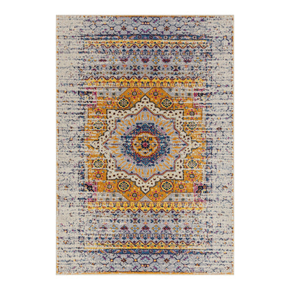 7 x 9 Ivory Navy & Orange Medallion Power Loom Rug