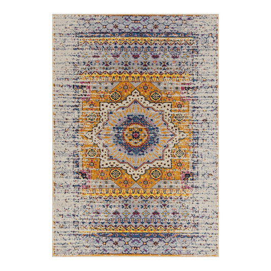 7 x 9 Ivory Navy & Orange Medallion Power Loom Rug