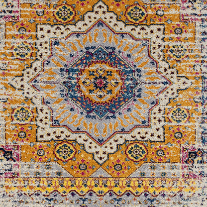 7 x 9 Ivory Navy & Orange Medallion Power Loom Rug