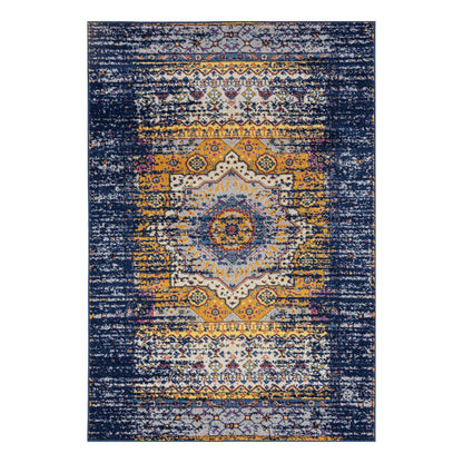 8 x 10 Ivory Navy & Orange Medallion Power Loom Rug