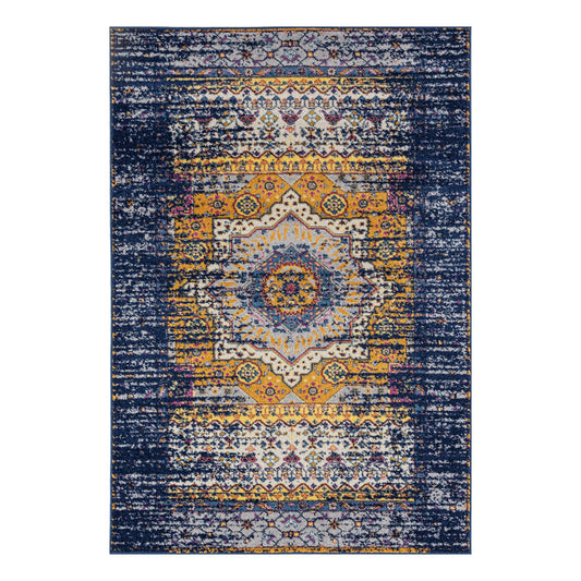 8 x 10 Ivory Navy & Orange Medallion Power Loom Rug