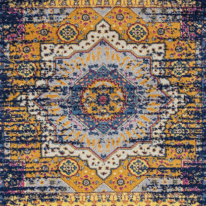 8 x 10 Ivory Navy & Orange Medallion Power Loom Rug