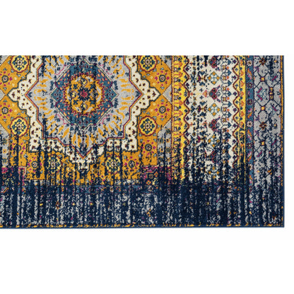8 x 10 Ivory Navy & Orange Medallion Power Loom Rug
