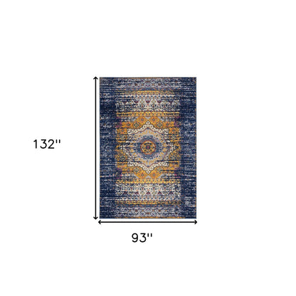 8 x 10 Ivory Navy & Orange Medallion Power Loom Rug