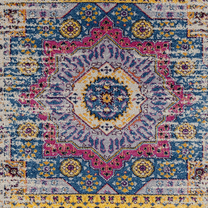 7 x 9 Ivory Pink & Blue Medallion Power Loom Rug