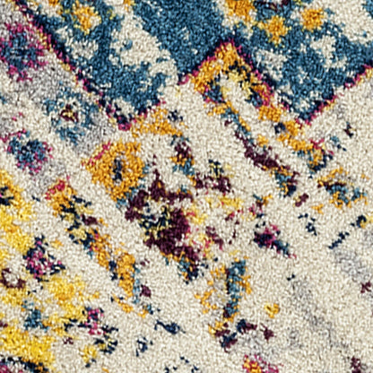 7 x 9 Ivory Pink & Blue Medallion Power Loom Rug