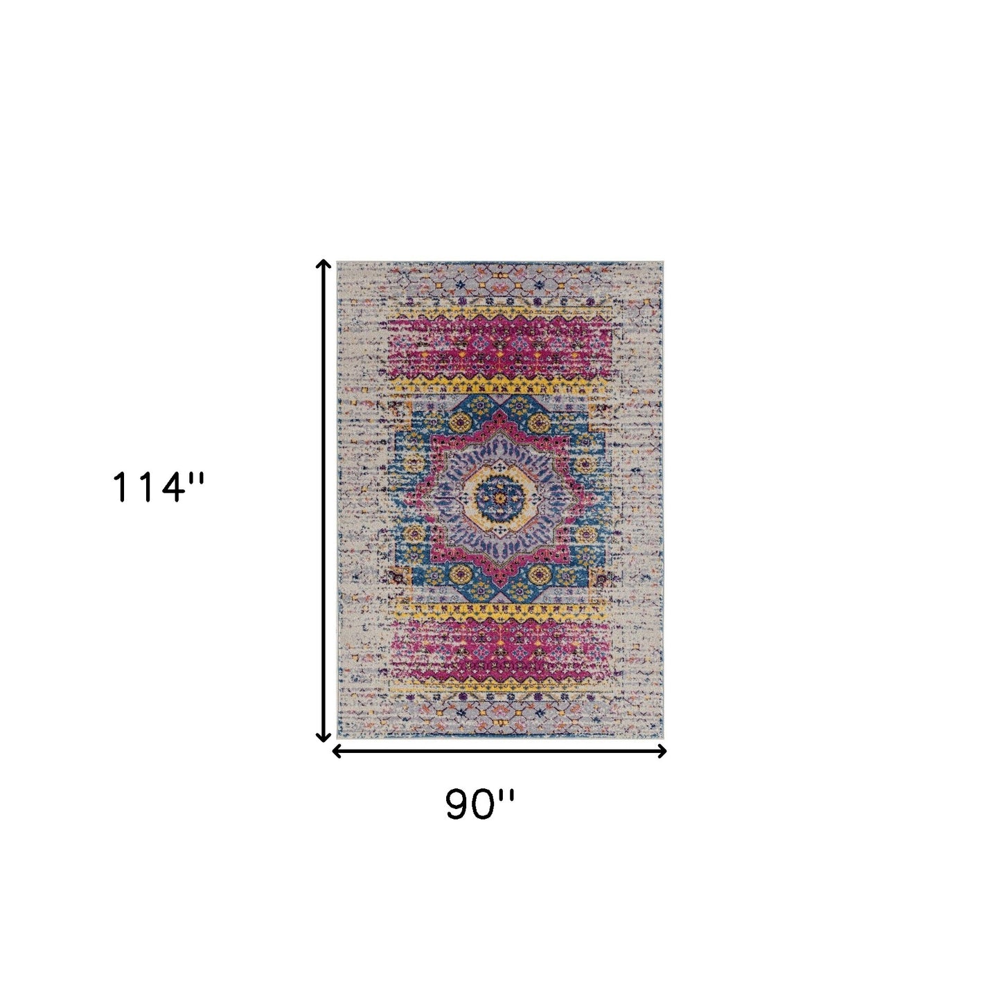 7 x 9 Ivory Pink & Blue Medallion Power Loom Rug