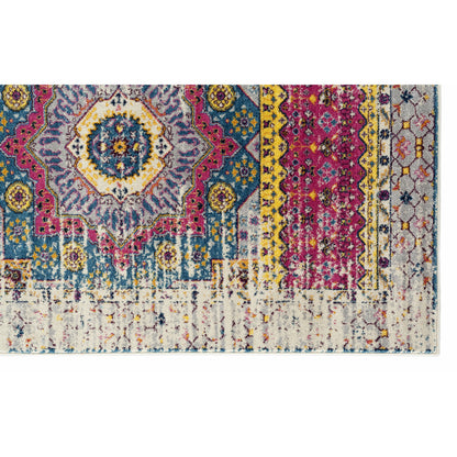 8 x 10 Ivory Pink & Blue Medallion Power Loom Rug