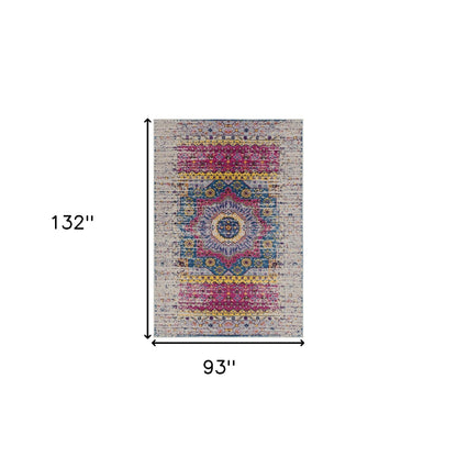 8 x 10 Ivory Pink & Blue Medallion Power Loom Rug