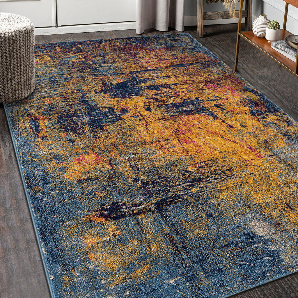 8 x 10 Navy & Orange Power Loom Rug