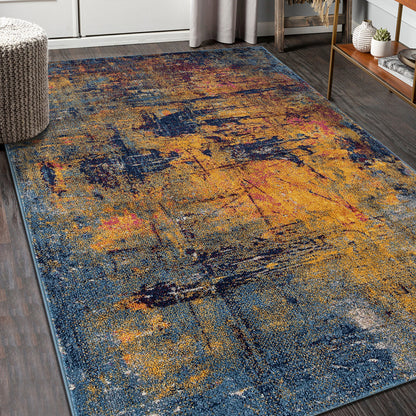 8 x 10 Navy & Orange Power Loom Rug
