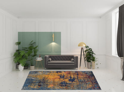 8 x 10 Navy & Orange Power Loom Rug