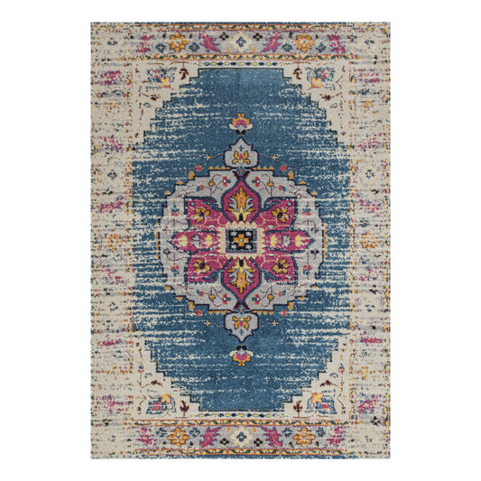 7 x 9 Turquoise Pink & Yellow Medallion Power Loom Rug
