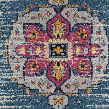 7 x 9 Turquoise Pink & Yellow Medallion Power Loom Rug