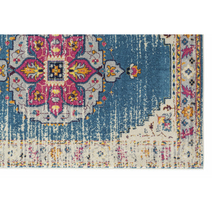 7 x 9 Turquoise Pink & Yellow Medallion Power Loom Rug
