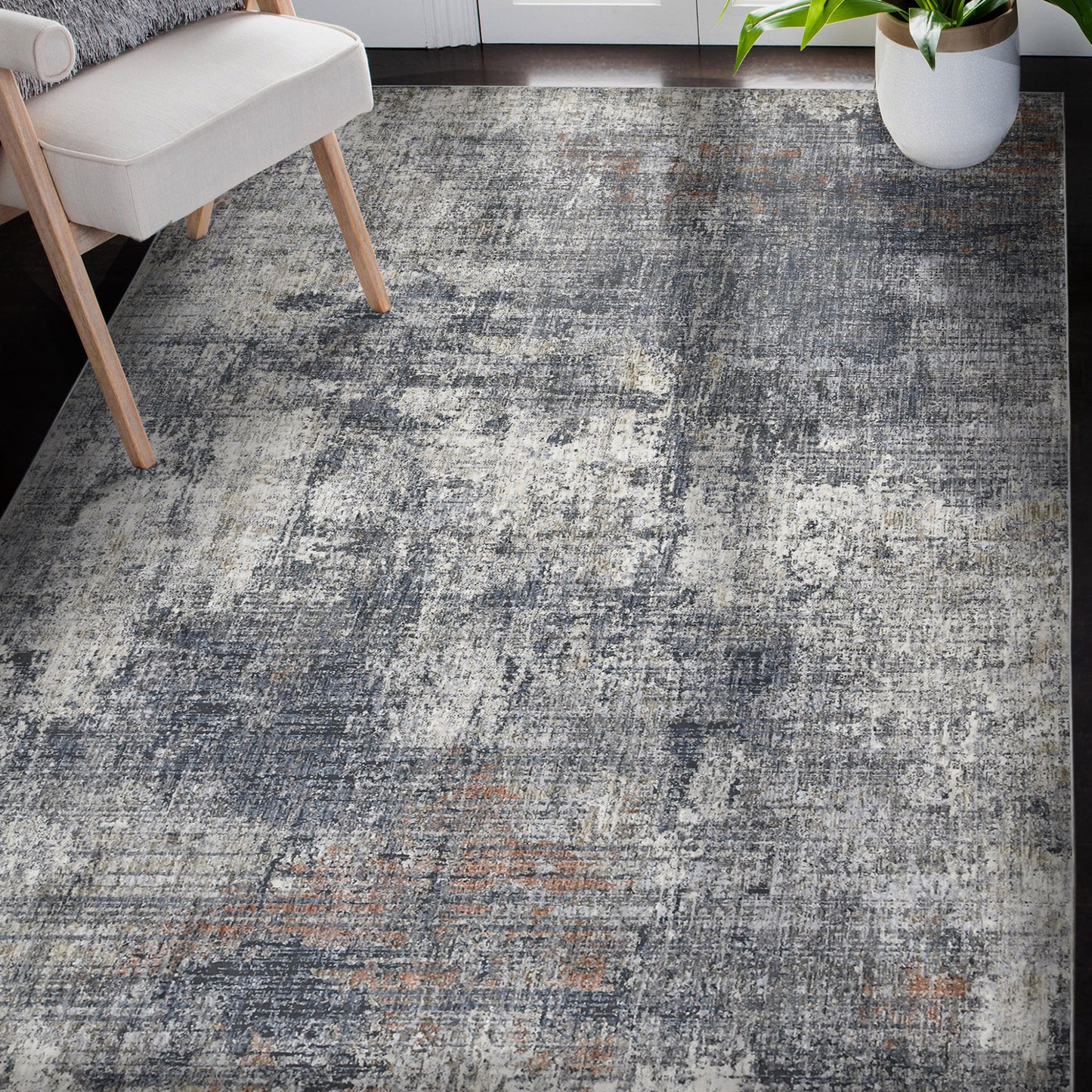 8 x 10 Gray & Ivory Power Loom Rug