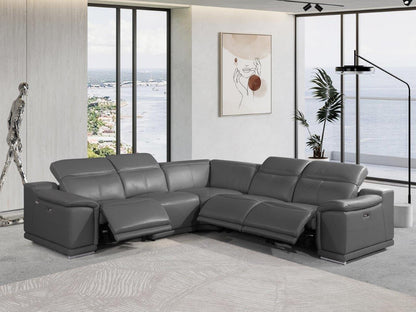 Gray Italian Leather U Shaped 5 Piece Sectional w/ Console