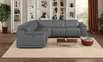 Gray Italian Leather U Shaped 5 Piece Sectional w/ Console