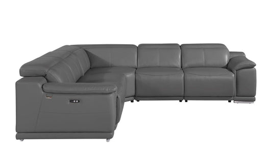 Gray Italian Leather U Shaped 5 Piece Sectional w/ Console