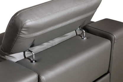 Gray Italian Leather U Shaped 5 Piece Sectional w/ Console