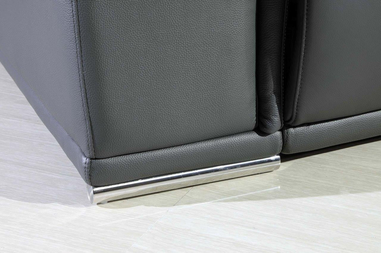 Gray Italian Leather U Shaped 5 Piece Sectional w/ Console