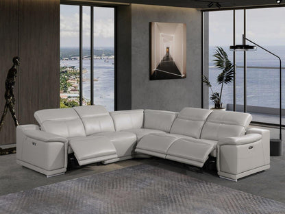 Light Gray Italian Leather U Shaped 5 Piece Sectional w/ Console