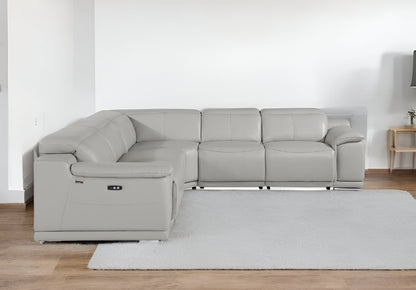 Light Gray Italian Leather U Shaped 5 Piece Sectional w/ Console