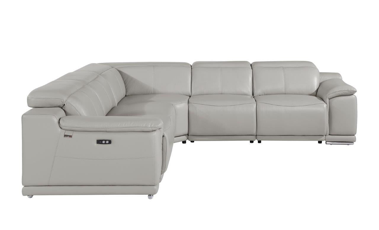 Light Gray Italian Leather U Shaped 5 Piece Sectional w/ Console
