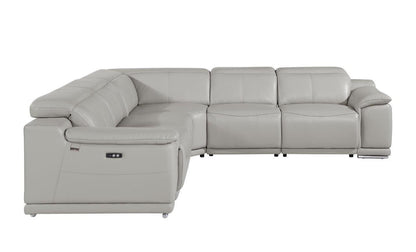 Light Gray Italian Leather U Shaped 5 Piece Sectional w/ Console