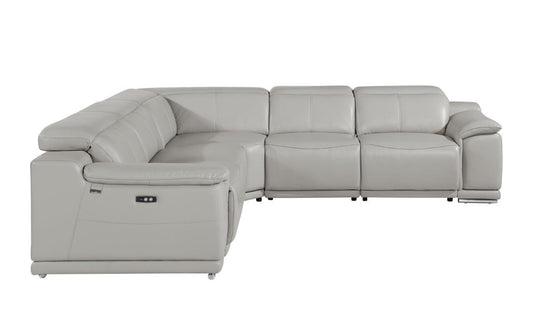 Light Gray Italian Leather U Shaped 5 Piece Sectional w/ Console