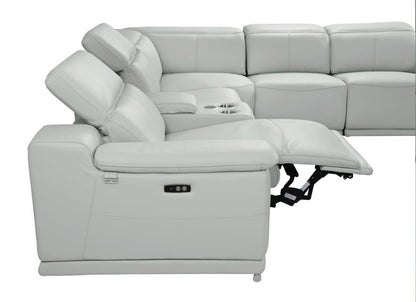 Light Gray Italian Leather U Shaped 5 Piece Sectional w/ Console