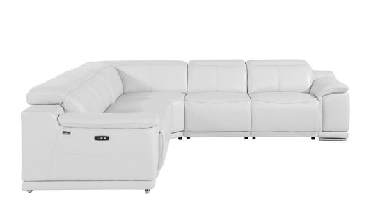 White Italian Leather L Shaped 5 Piece Sectional