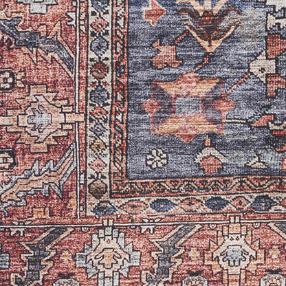 9 x 12 Blue & Red Oriental Power Loom Distressed Washable Non Skid Rug