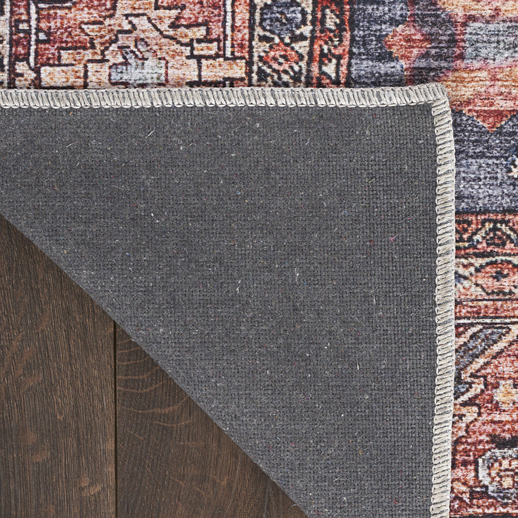 9 x 12 Blue & Red Oriental Power Loom Distressed Washable Non Skid Rug