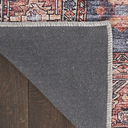 9 x 12 Blue & Red Oriental Power Loom Distressed Washable Non Skid Rug