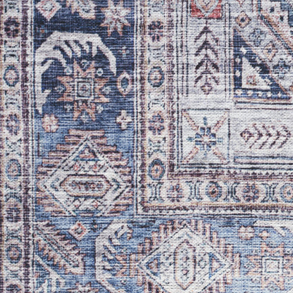9 x 12 Blue & Red Oriental Power Loom Distressed Washable Non Skid Rug